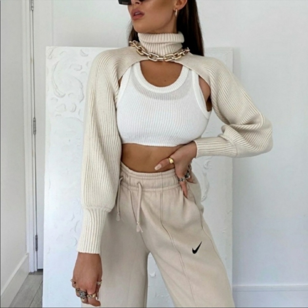 NWOT Zara knit turtleneck sleeve crop top scarf
